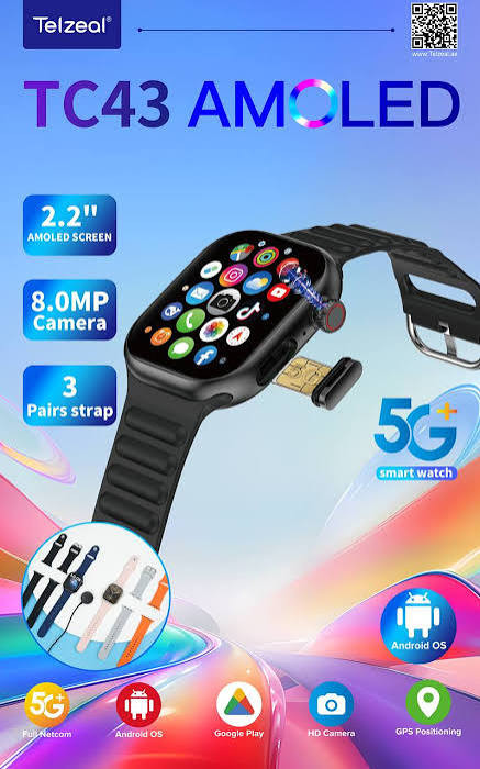 ساعت سیمکارت خور Telzeal TC43/ اینترنت 5G و دارای هوش مصنوعی Deep speak ( آلمان ) / سایز 46 میلی متر