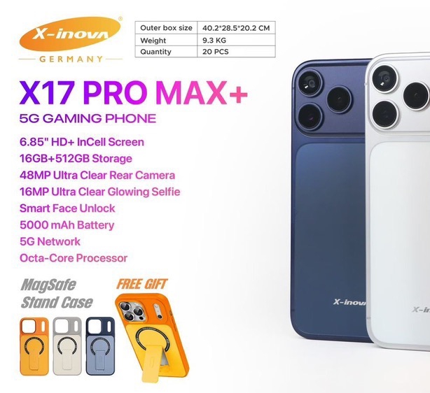 گوشی طرح اپل + 17Pro Max سایز اصلی برند X-inova  / حافظه 512 گیگ و رم 12  ( آلمانی  )