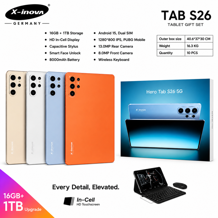 تبلت برند X-inova Tab 26 5G سایز صفحه نمایش 10 اینچ / حافظه یک ترابایت و رم 16 گیگابایت ( آلمان )