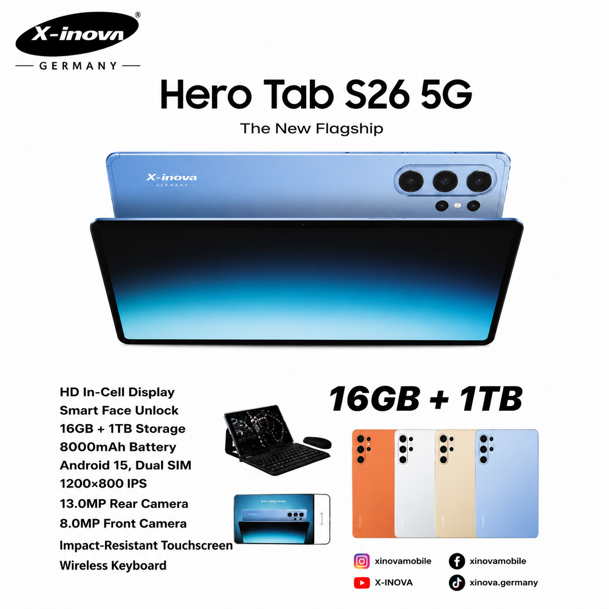تبلت برند X-inova Tab 26 5G سایز صفحه نمایش 10 اینچ / حافظه یک ترابایت و رم 16 گیگابایت ( آلمان )